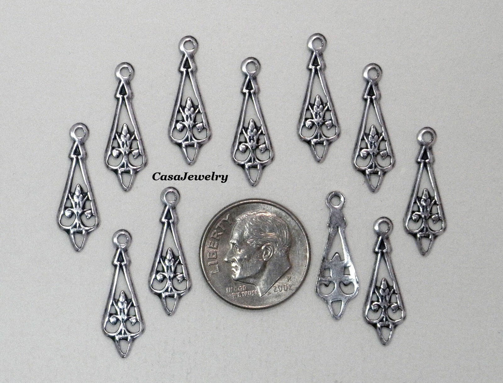 #3415 ANTIQUED STERLING SILVER PLATED FILIGREE TEARDROP W/HANG RING – 12 Pc Lot