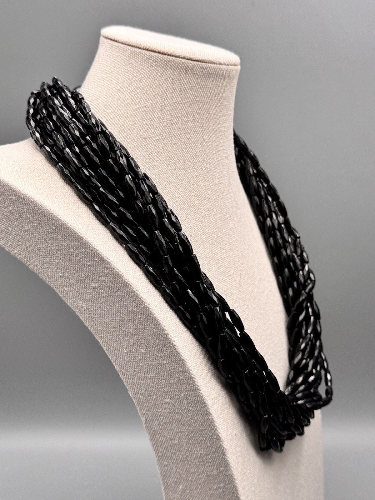 Vintage Black Necklace DESIGNER QUALITY Lucite Beads Multi Strand