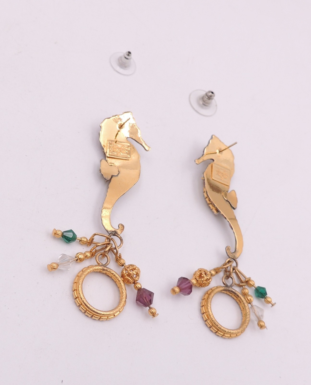 Lunch At The Ritz Seahorse Earrings Dangle Drop Pierced Vintage 90’s Jeweled