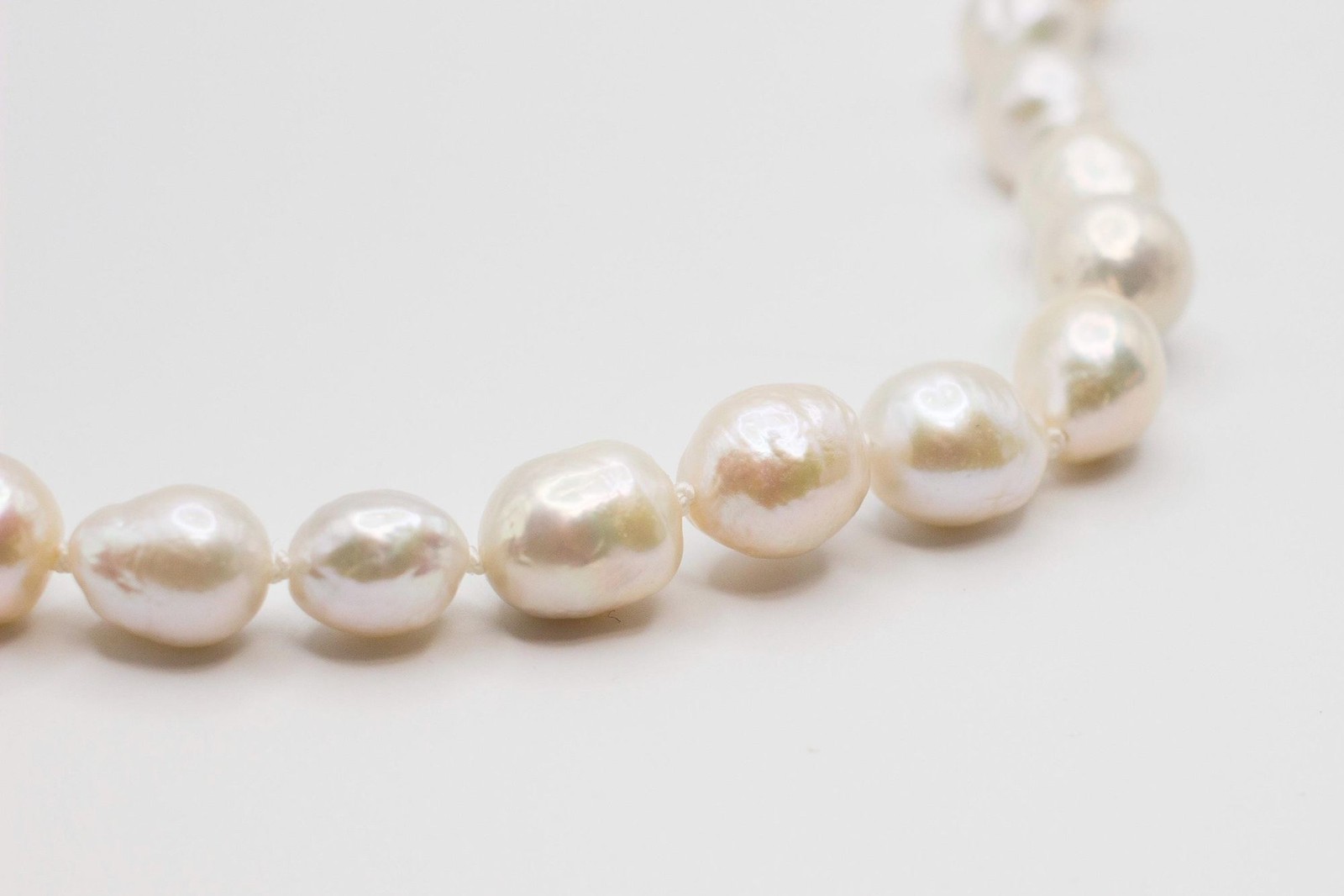 21” White Baroque Edison Pearl Necklace Kasumi Style Sterling Silver CZ Clasp