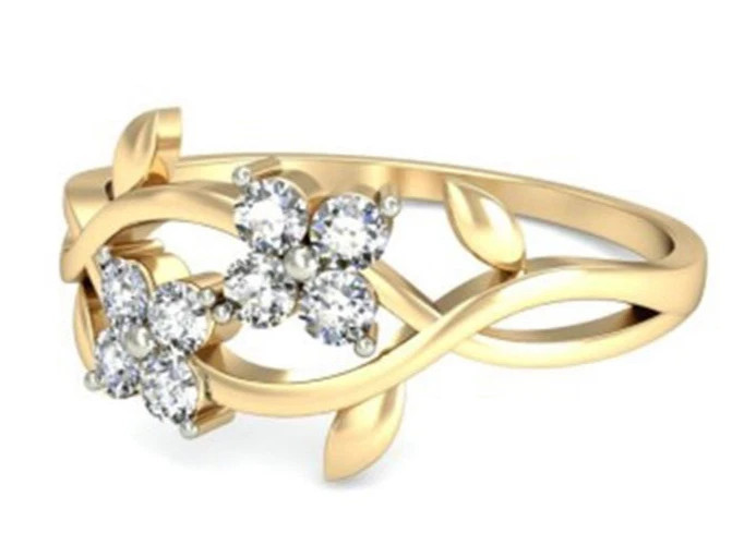 Round Cut 0.24TCW White Moissanite Dainty Floral Vine Ring In 10K Yellow Gold fn