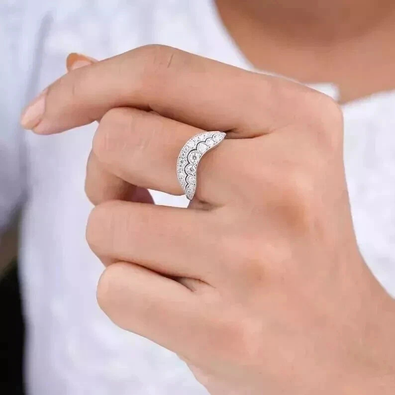 Art Deco Style Lab-Created Diamond Valentine’s Day Gift 14K White Gold FN Ring