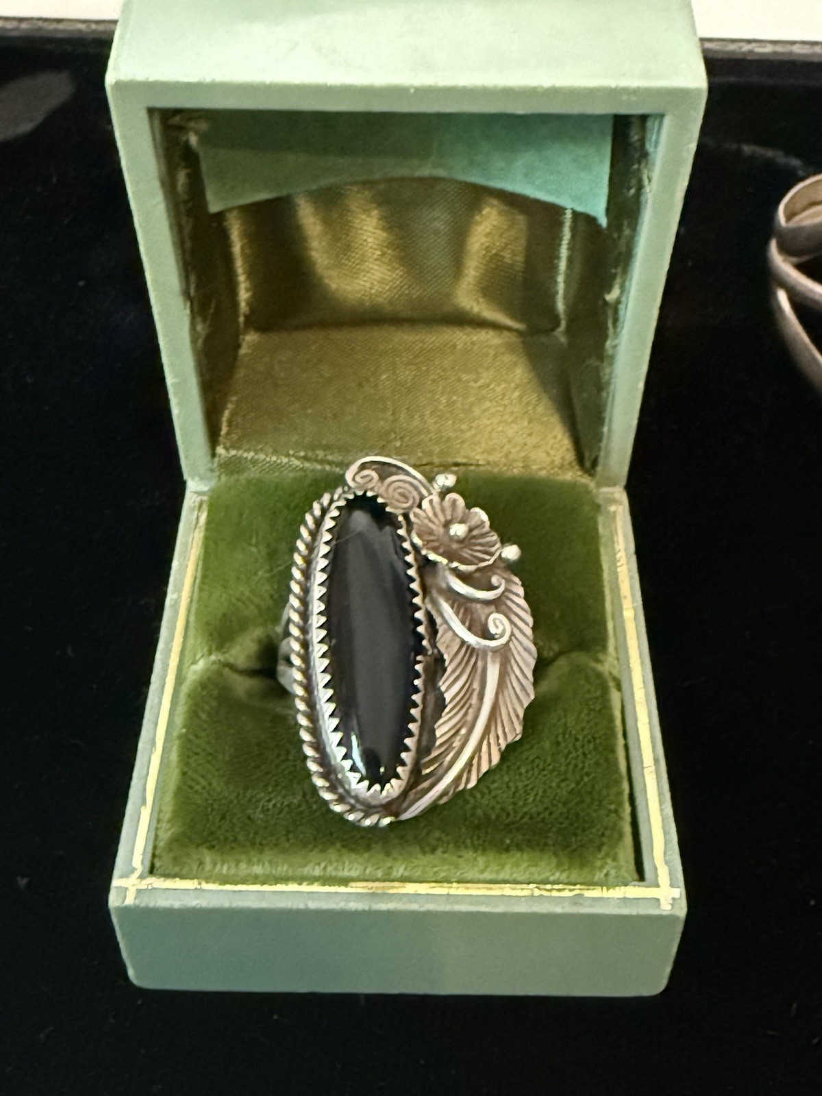 Vintage AKV Sterling Silver Black Onyx Statement Ring – Size 7.5