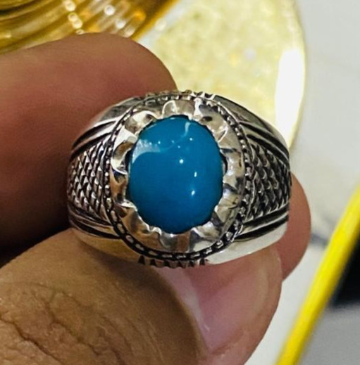 Men Turquoise Ring, Natural Feroza Stone, Handmade Ring, Muharam Al Haram Gift