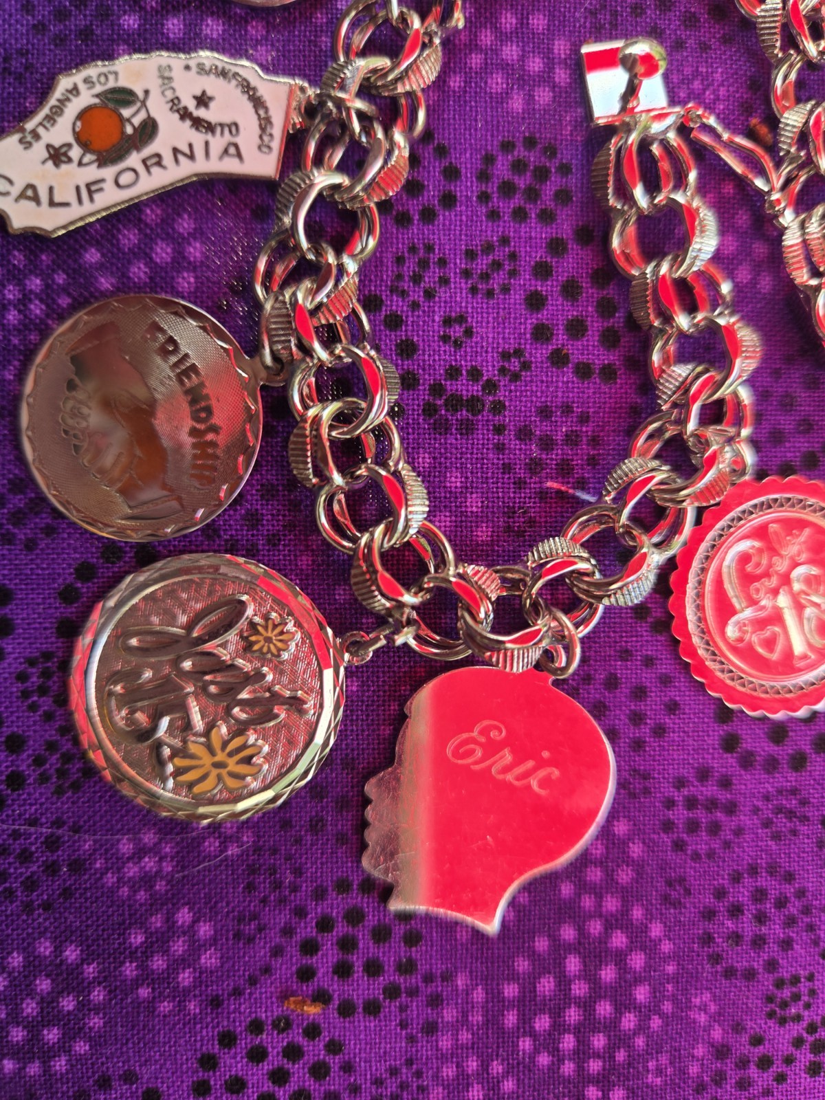 VINTAGE 1960’S STERLING SILVER 8 CHARM BRACELET 7.5 IN TRAVEL CA FL OH