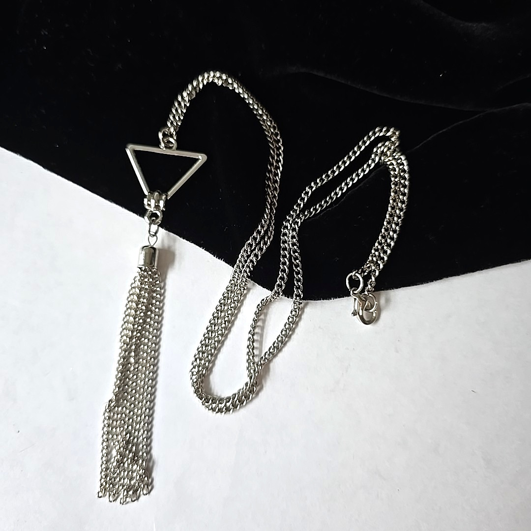 Fashion Stainless Steel Silver Tone Tassel Pendant Chain Necklace 26″L
