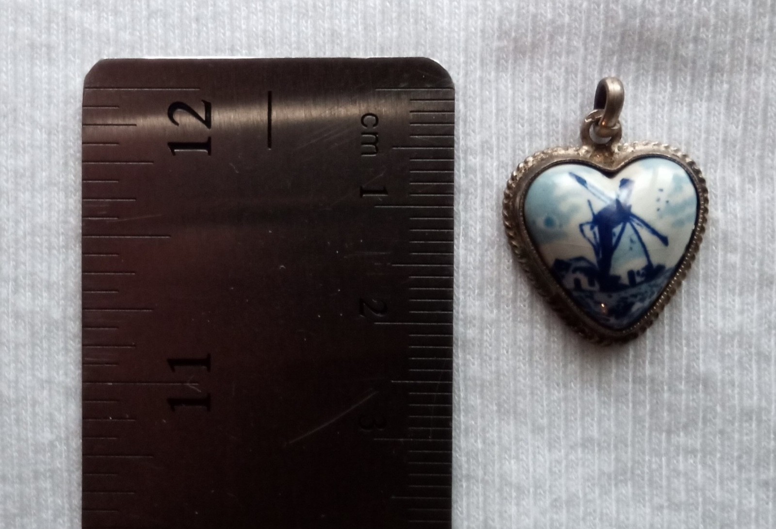 Vintage Silver 835 Heart Windmill Souvenir Charm Pendant Delft Blue Netherlands