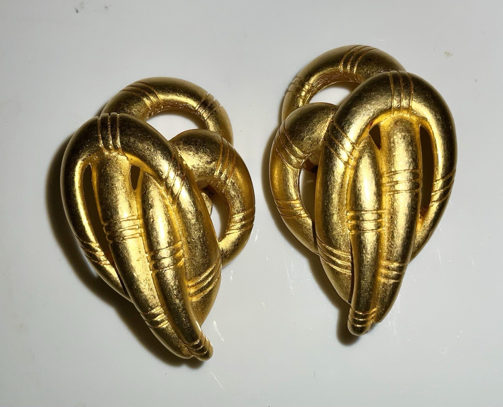 Vintage Signed GIVENCHY Brushed Gold Tone Clip On Earrings BOLD