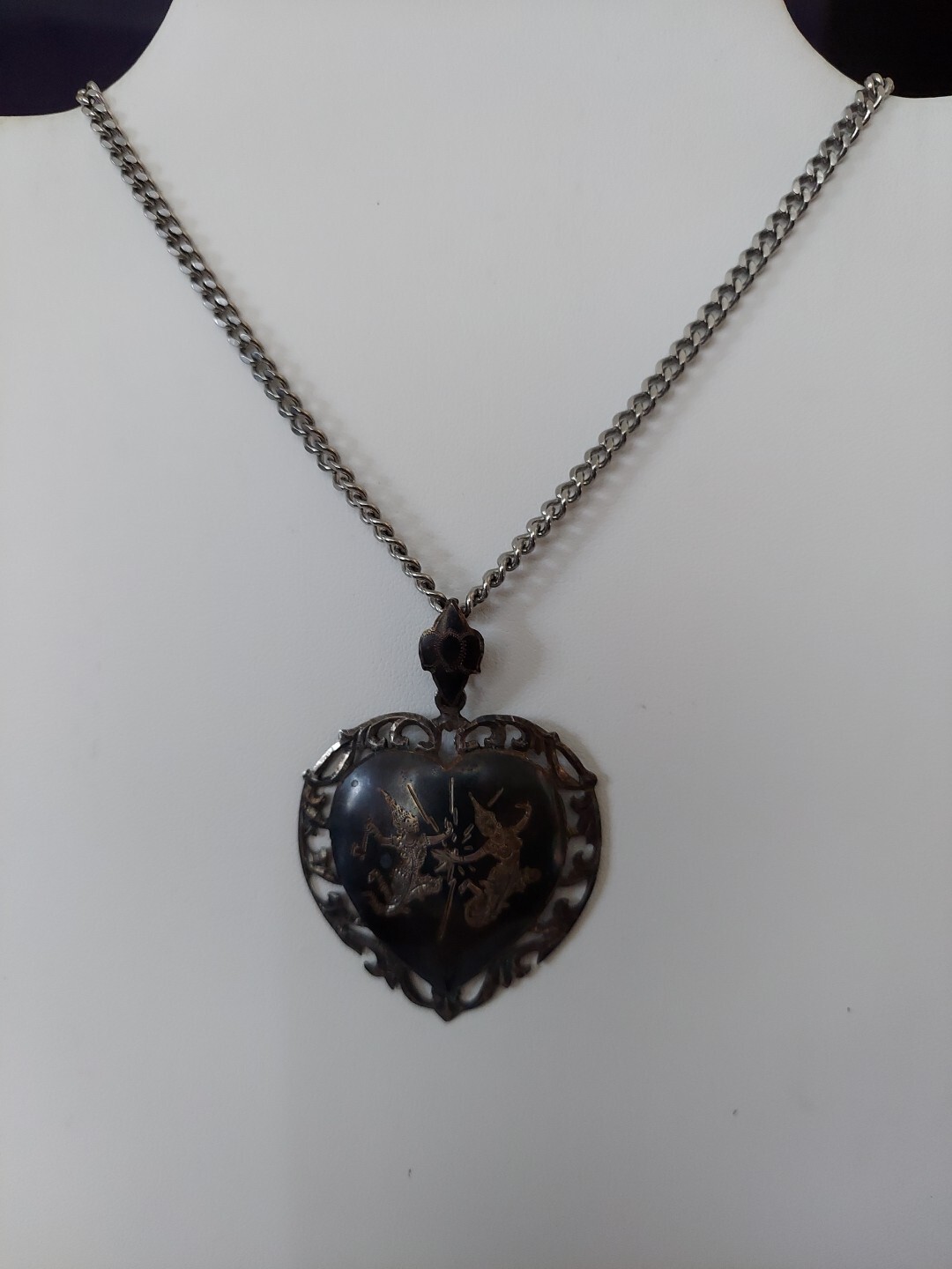 Siam Sterling Silver Pendant and Earrings Set Vintage Patina