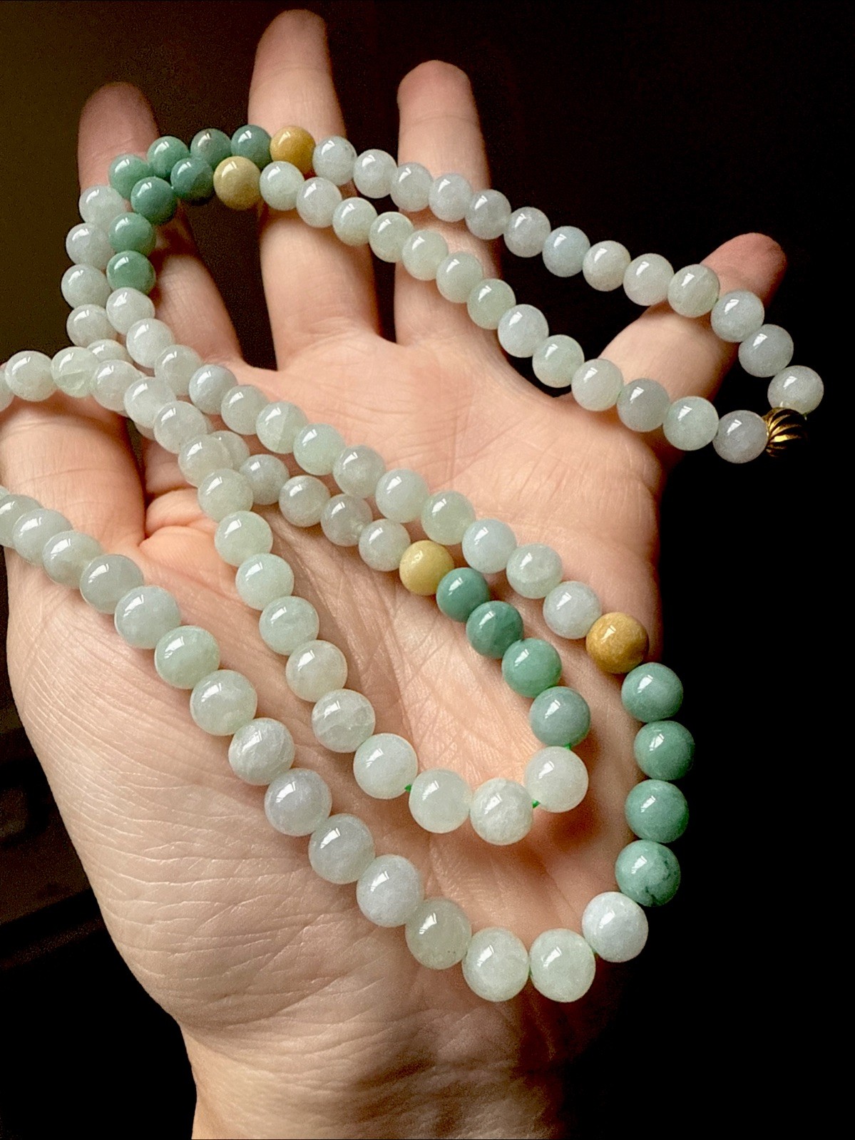Grade A Untreated Burma Jadeite 純天然翡翠A貨老坑緬甸有種有色三彩長珠串項鍊 Certified