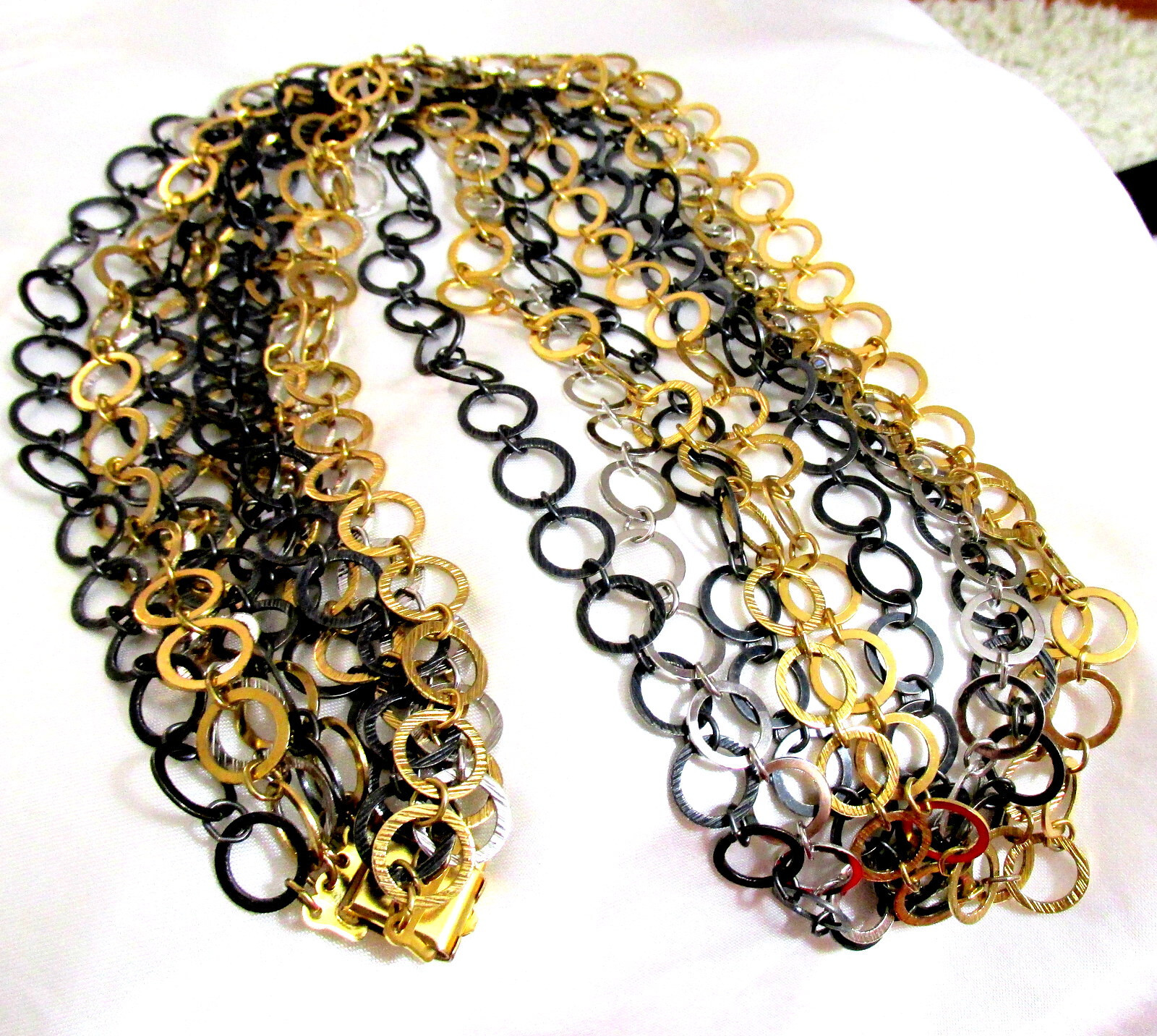VTG RUNWAY NAPIER LUXE 36″ SWEEPING MULTICHAIN MIXED METAL NECKLACE MODERNIST