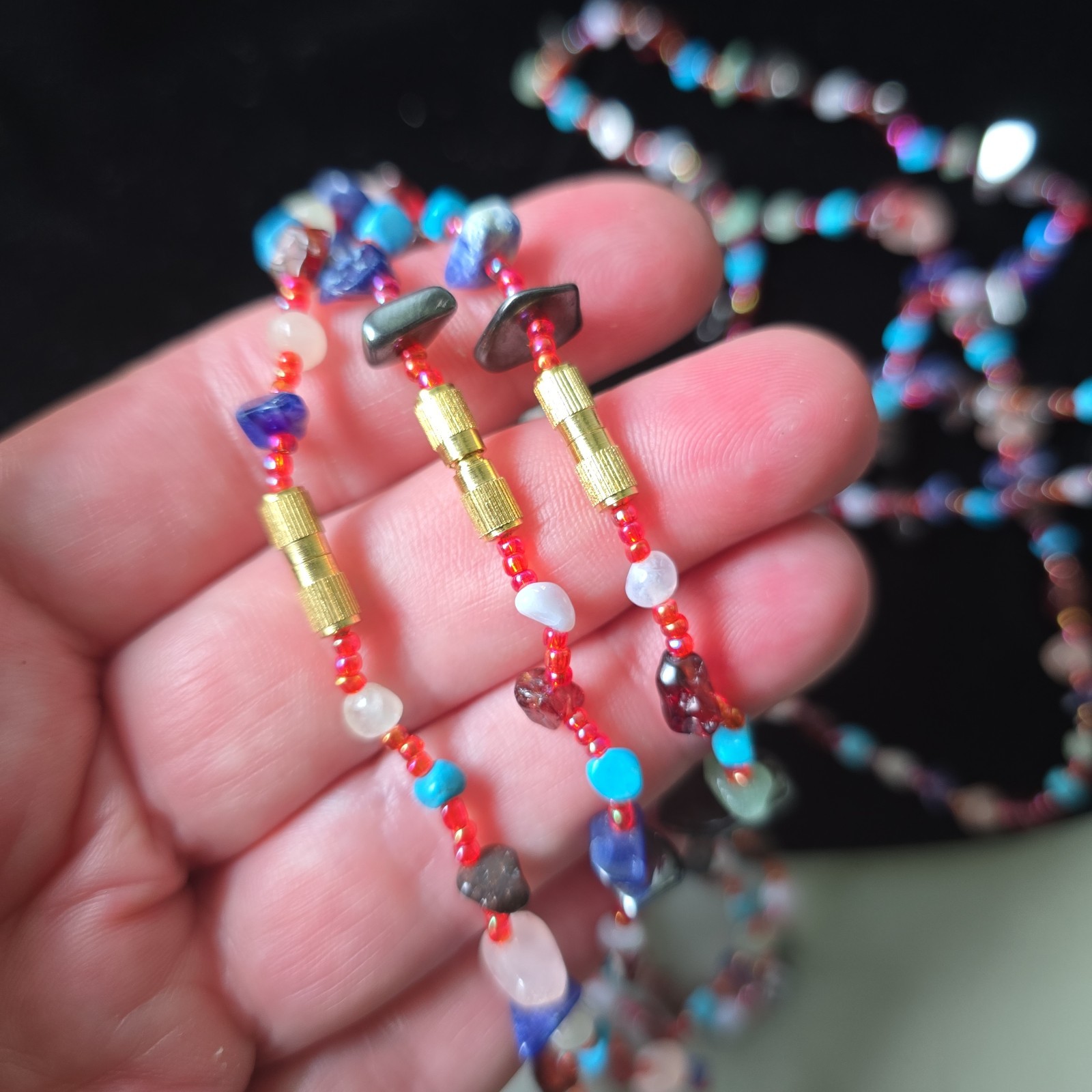 New Vintage Multi Stones Turquoise Quartz Lapis Hematite Necklaces 30″L Lot of 3