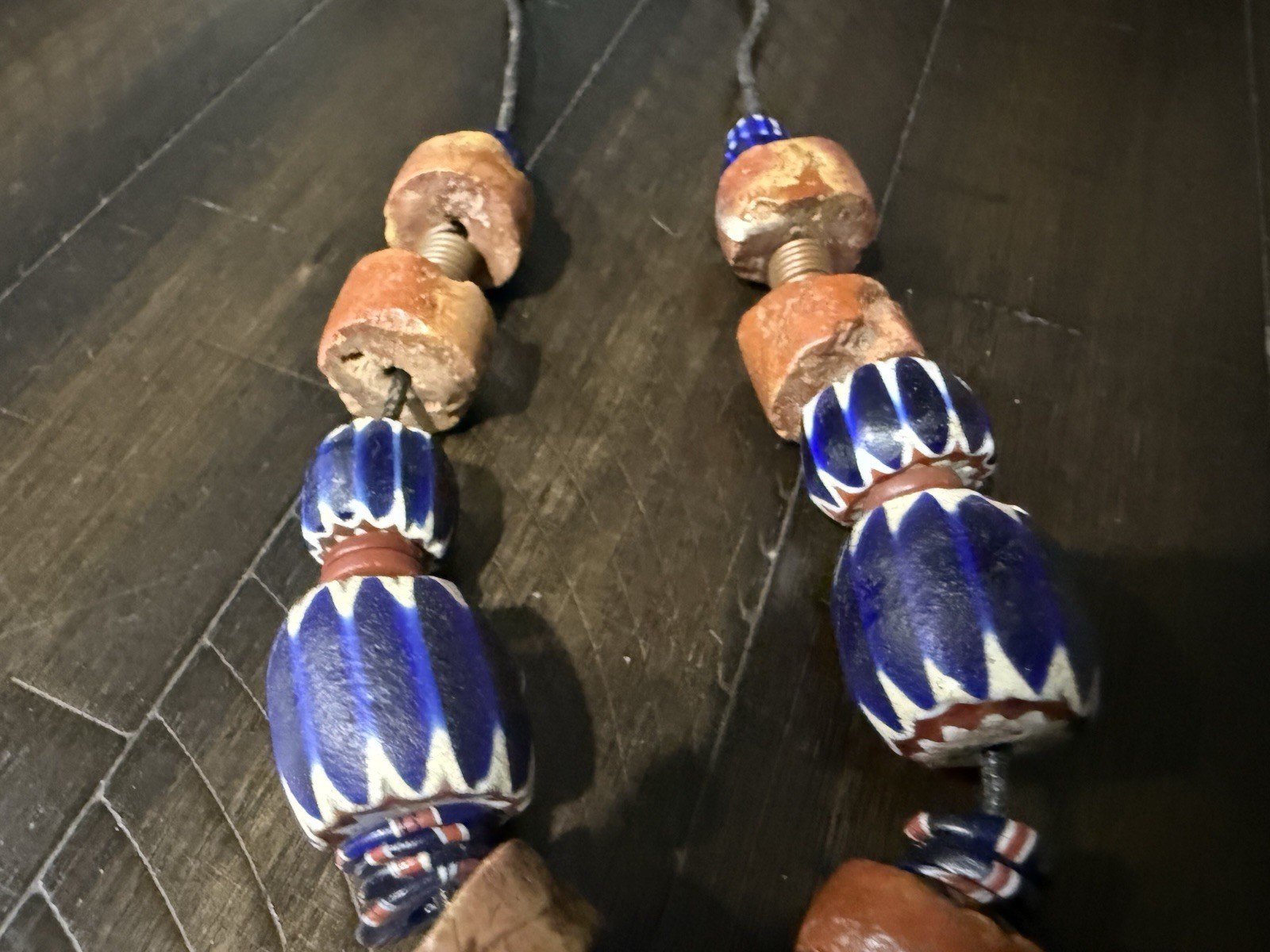 Antique Old African Venetian Chevron Glass Trade Bead Beaded Necklace