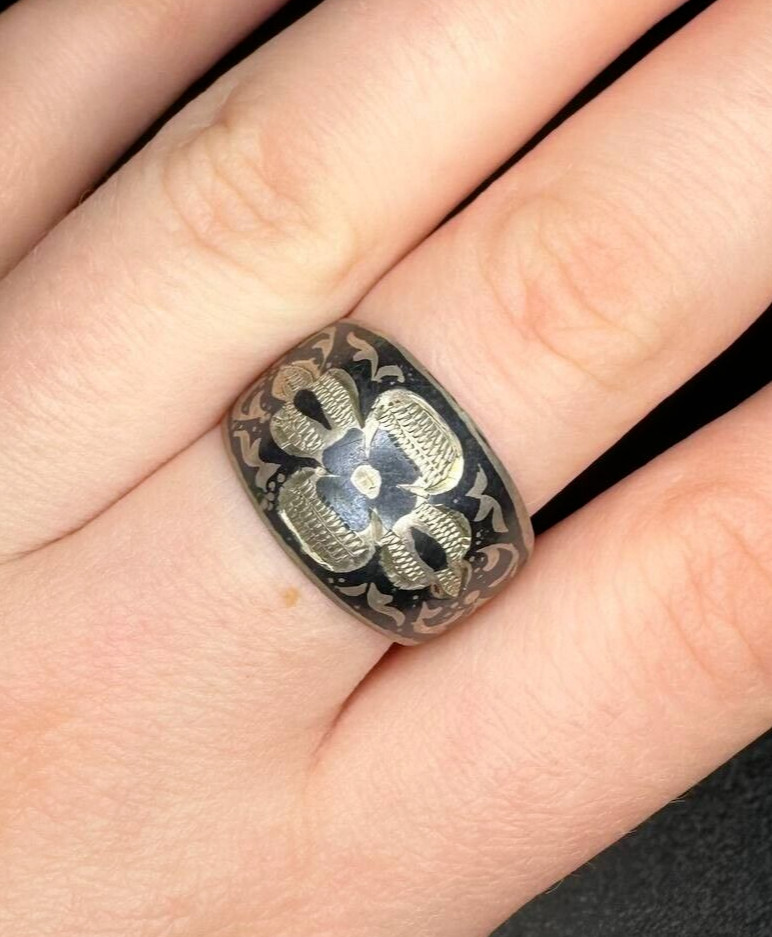 Vintage Soviet Silver Ring Kubachi Antique USSR 875 standard Size 18.5 (8.5)