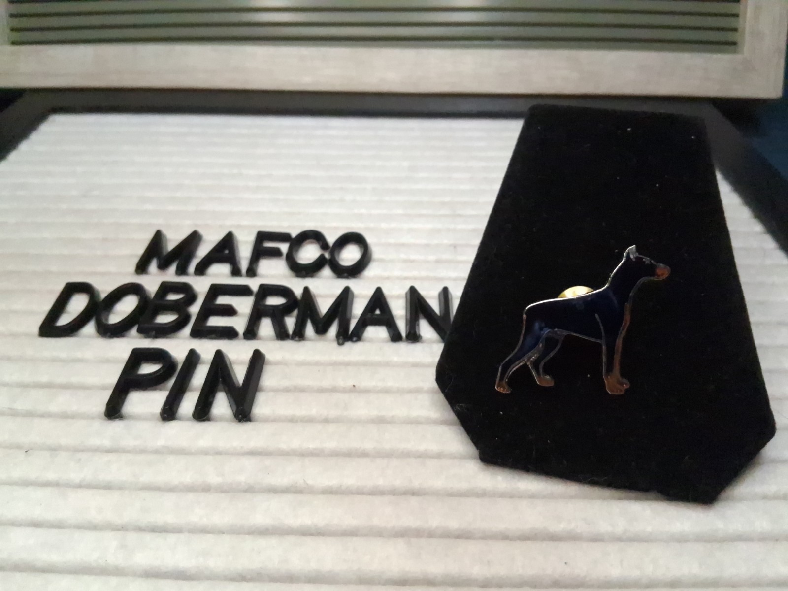 Vintage Mafco Collectible Dog Pin Doberman Brooch Silver Tone Blue Enamel Signed