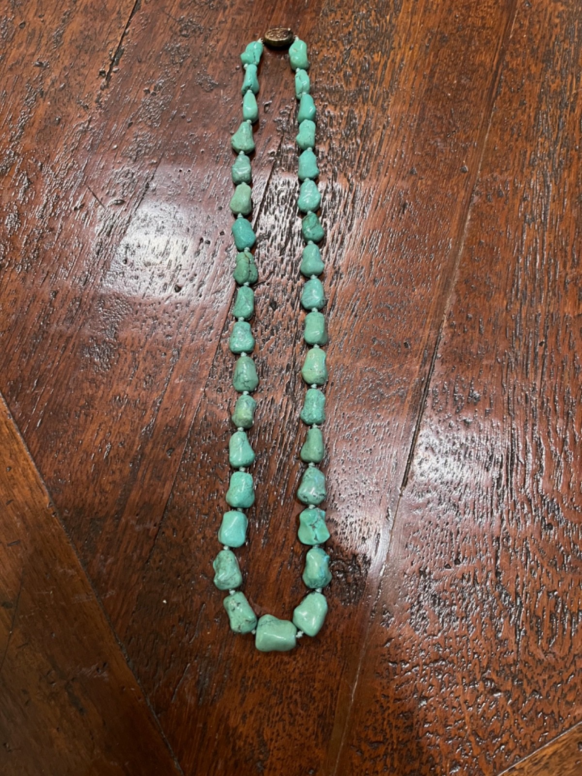Vintage Turquoise Chinese Export Necklace with Silver Filigree Clasp 24″ 89g