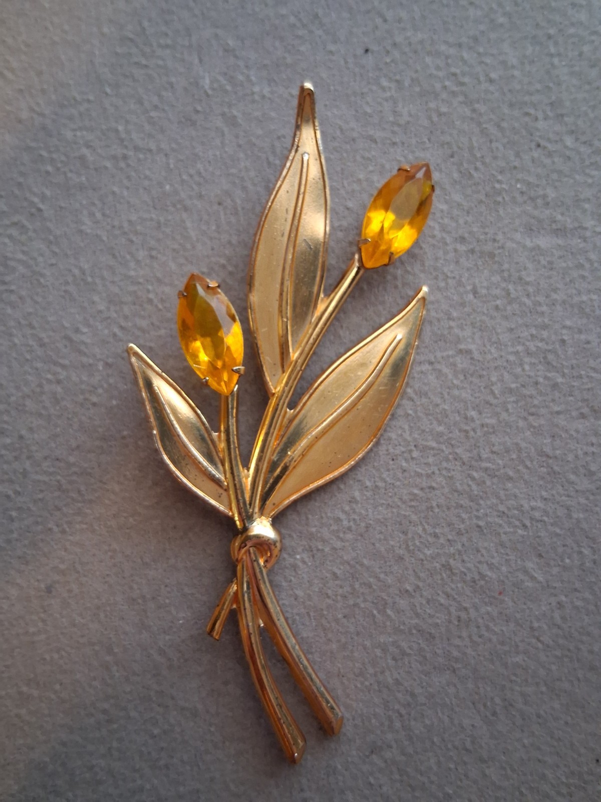 Sterling Craft Coro gold over silver. Tulip brooch w/yellow stones