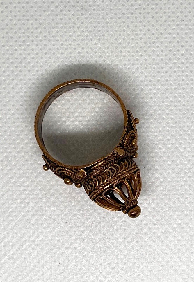 Vintage Maskit Israel Gilt Silver Yemenite Wedding Ring Lattice Filigree Dome 8.