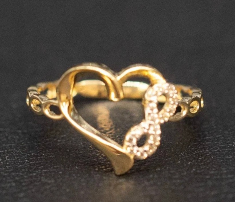 0.12TCW Round Cut White Moissanite Infinity Heart Shaped Ring 10K Yellow Gold FN