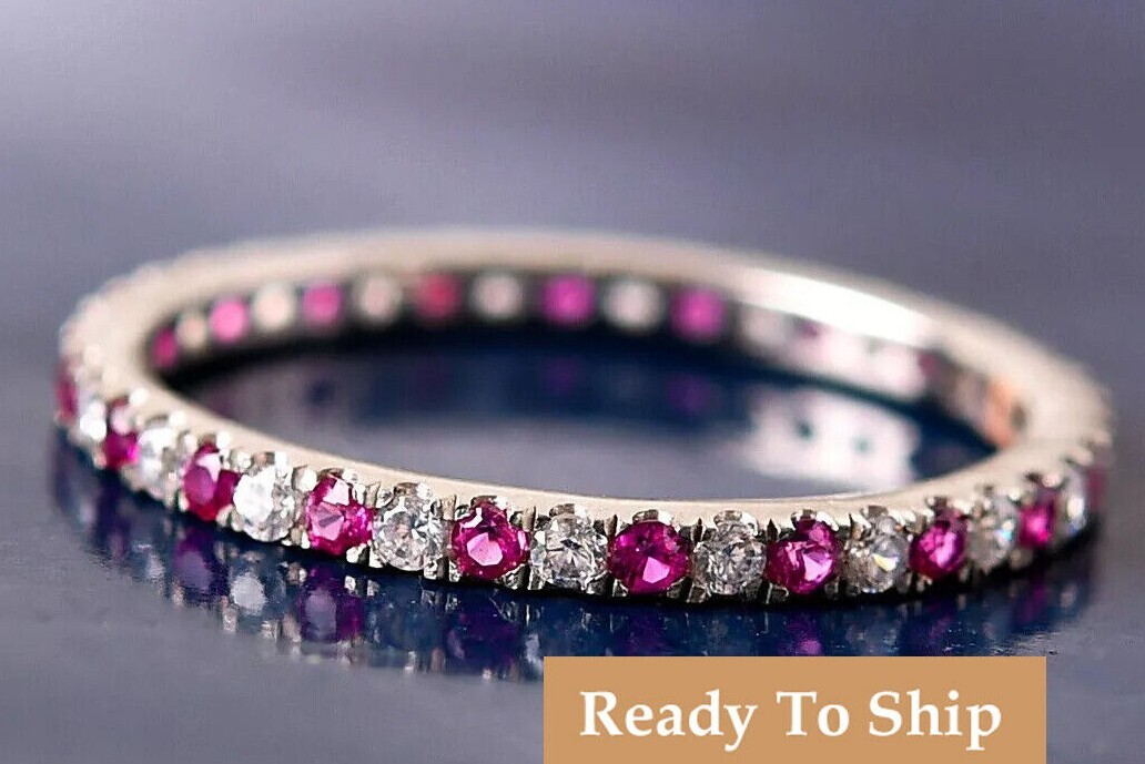 Ruby With Diamond Eternity Band Wedding Matching Ring Bridal Ring Gifts for Love