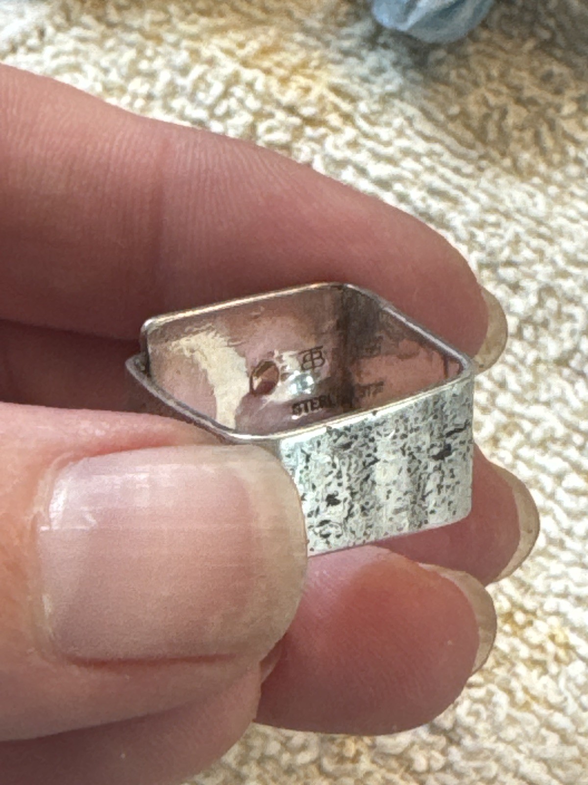Vintage Modernist Sterling Silver Artisan Square Ring