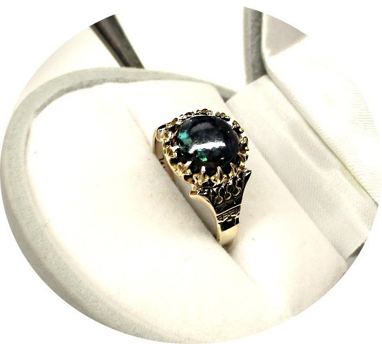 Gorgeous BLACK OPAL – Natural Multi Color – 14k c1940s Vintage Yellow Gold Mtg