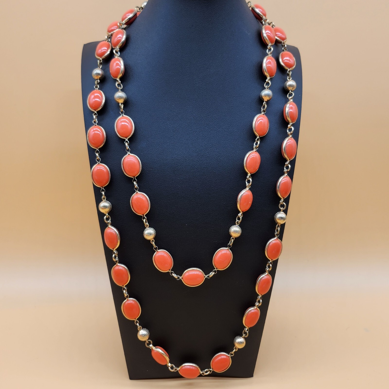 Rare Crown TRIFARI 1/20 12KT GF Gold Faux Coral Germany Set of 2 Necklaces