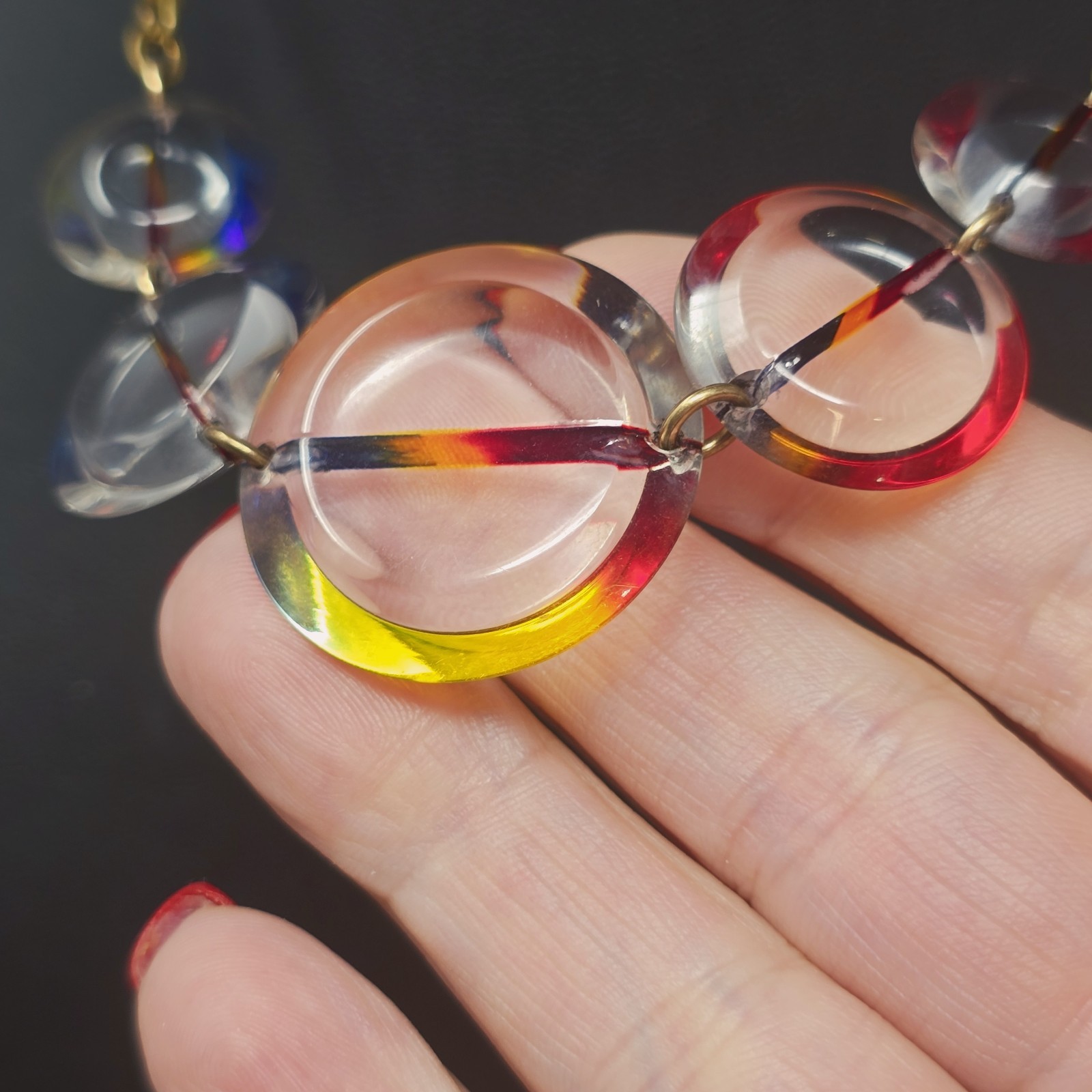 Lucite Rainbow Disc Necklace 12k Gold Filled Vtg 1960s