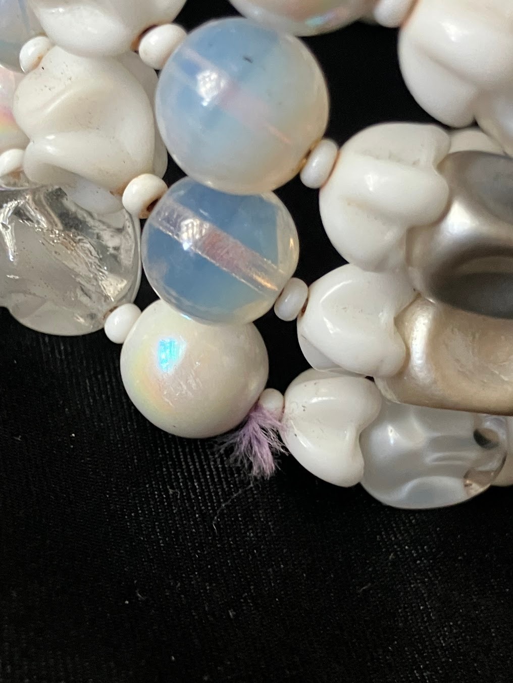 Vintage White Glass Beaded Necklace Bracelet Set Opalescent MCM Bridal