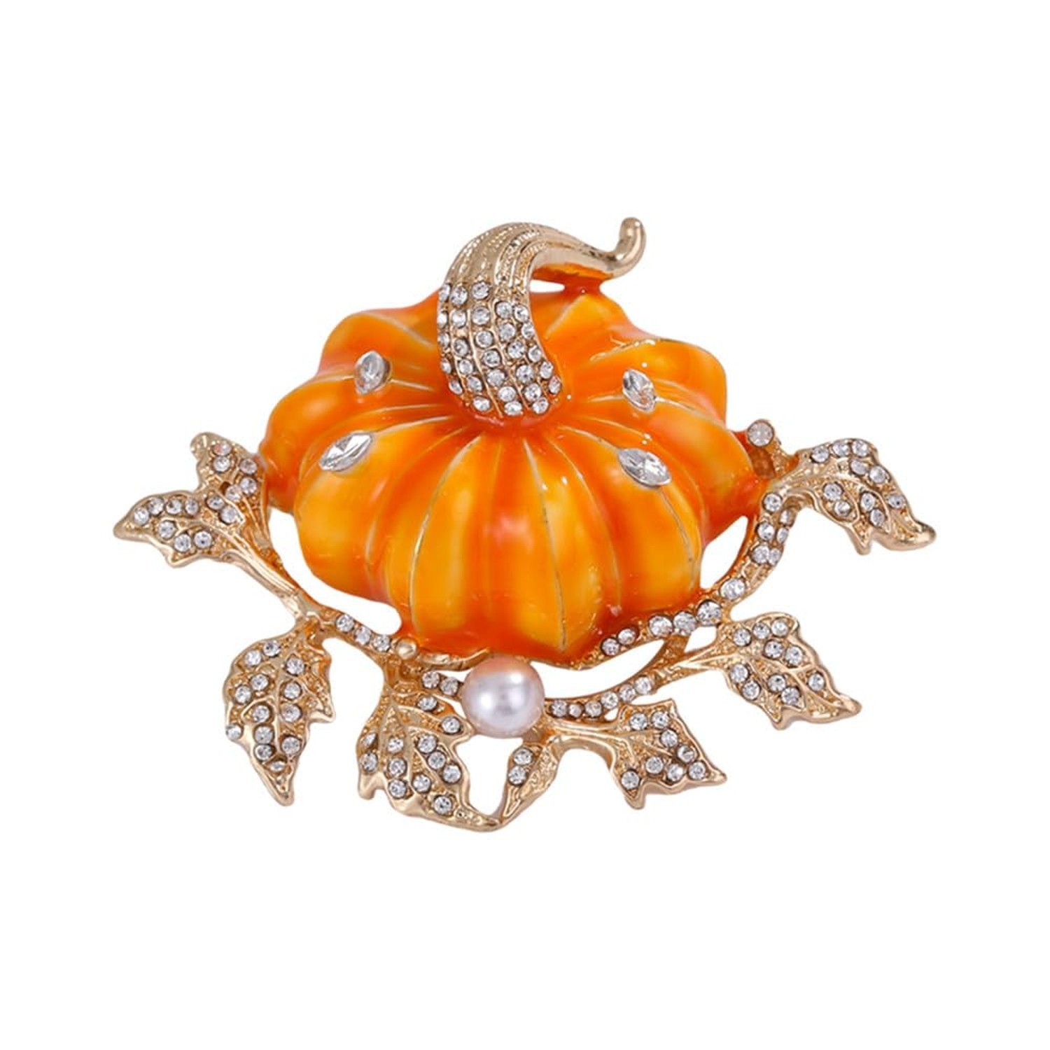 Rhinestone Autumn Pumpkin Brooch for Women Girls Gold Plated Fashion Enamel H…