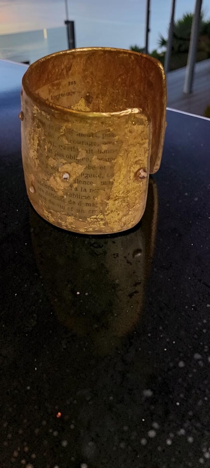 Rare Brigitte Ross Gold Hammered Literary Cuff Bracelet Alfred De Musset French