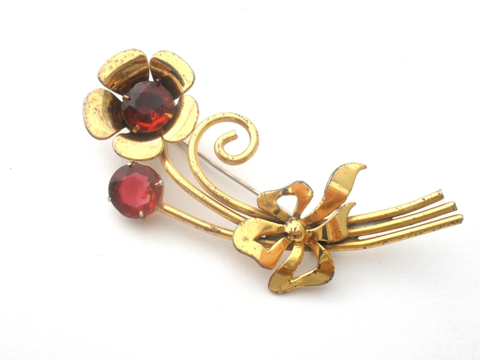 Sterling Silver Brooches Lot of 3 Flower Leaf Art Beau Rhinestone Vintage Pins