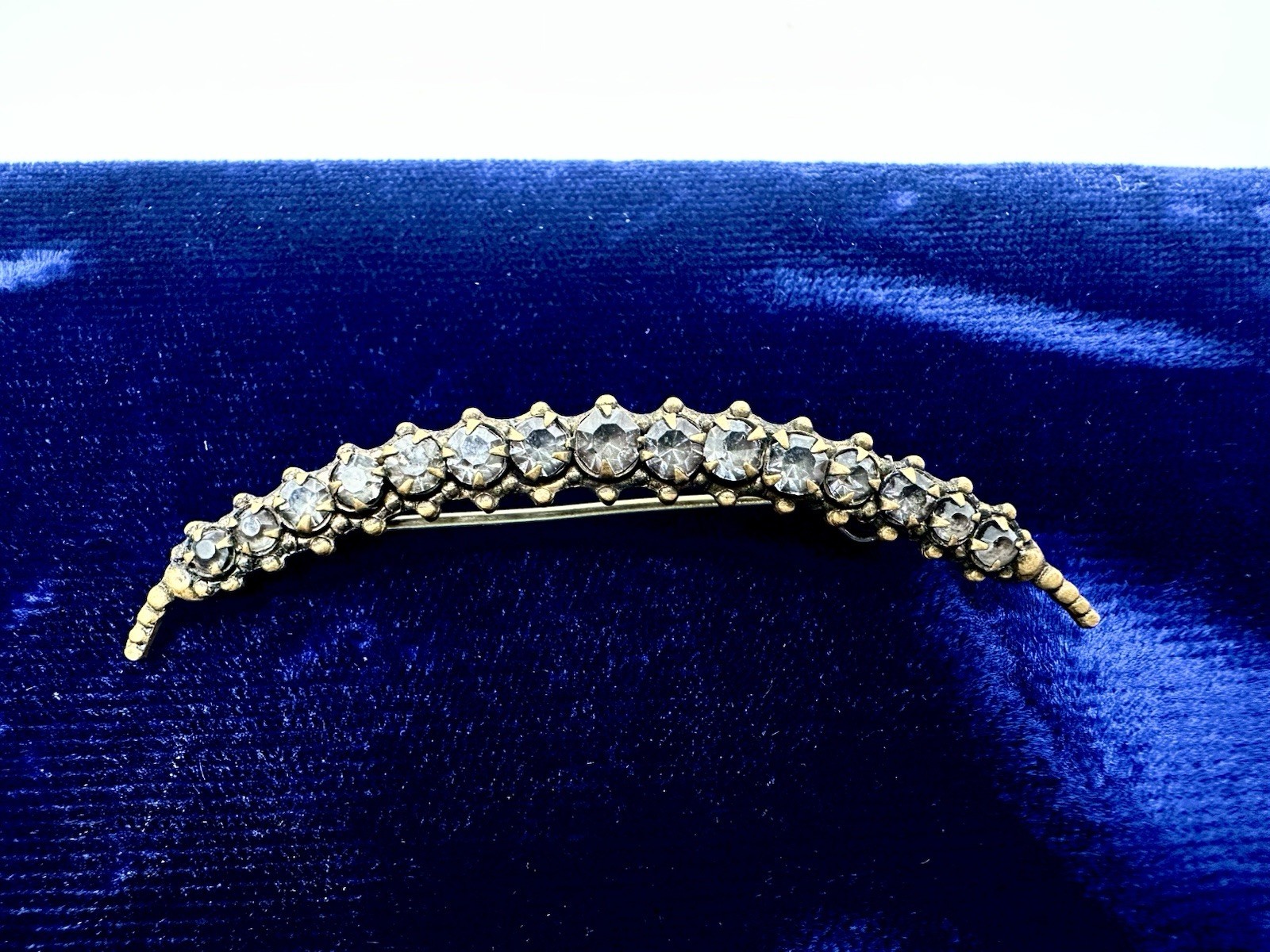 Antique Victorian Brooch Pin Crescent Moon Love Luck Paste Stones C Clasp Read