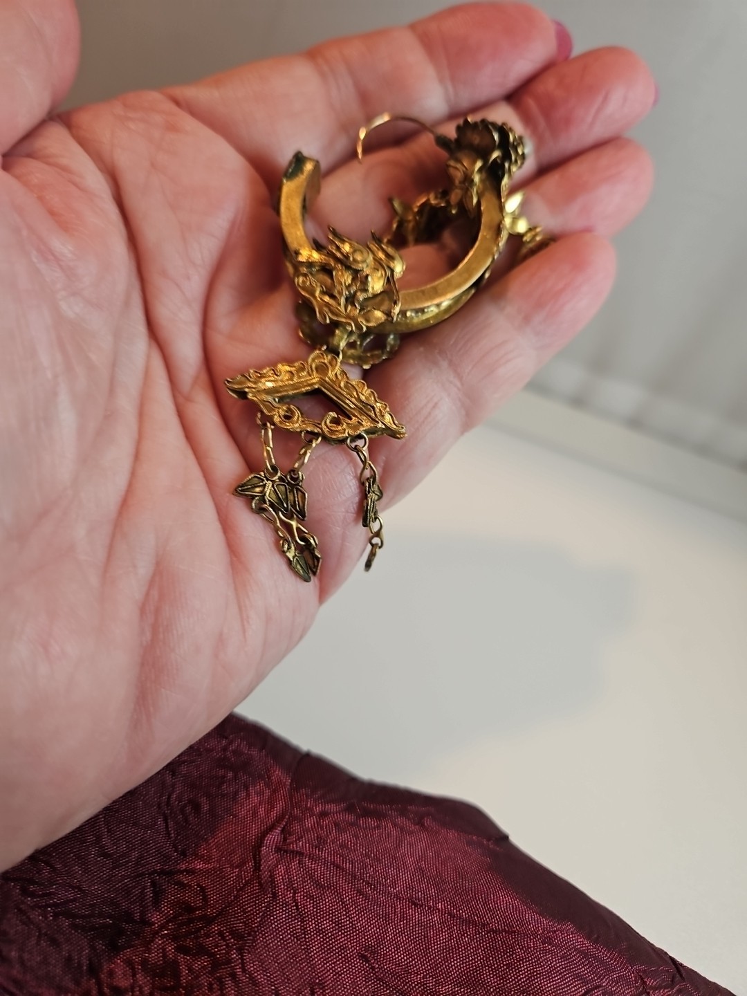 Vintage DESIGNER Signed Baroque Curled Gilt Leaf FRENCH EARRINGS – GORGEOUS Help