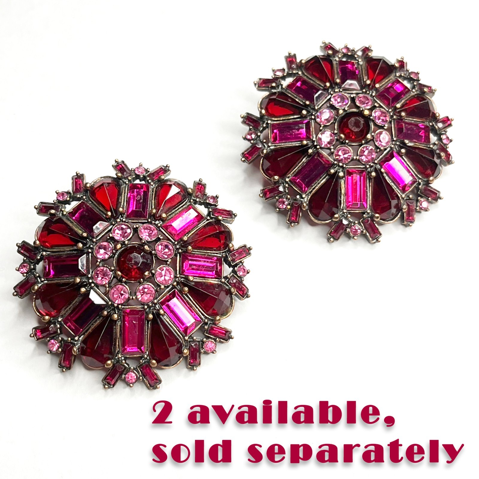 VTG Large Flower Snowflake Brooch Pin Red Fuchsia Pink Purple Glass Rhinestones