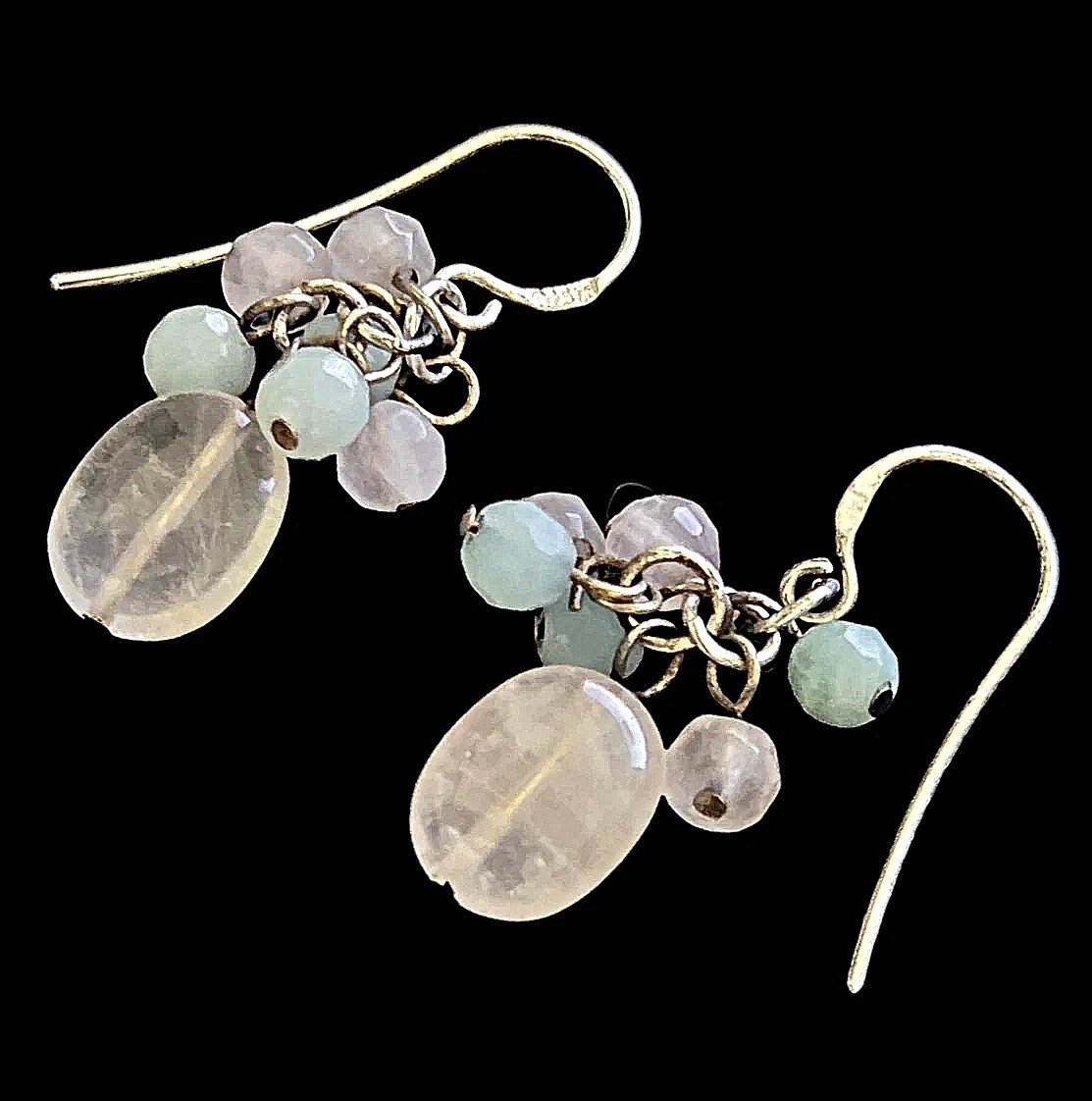 925 Sterling Silver Jadeite and Spinel Faceted Beads Dangle Earrings