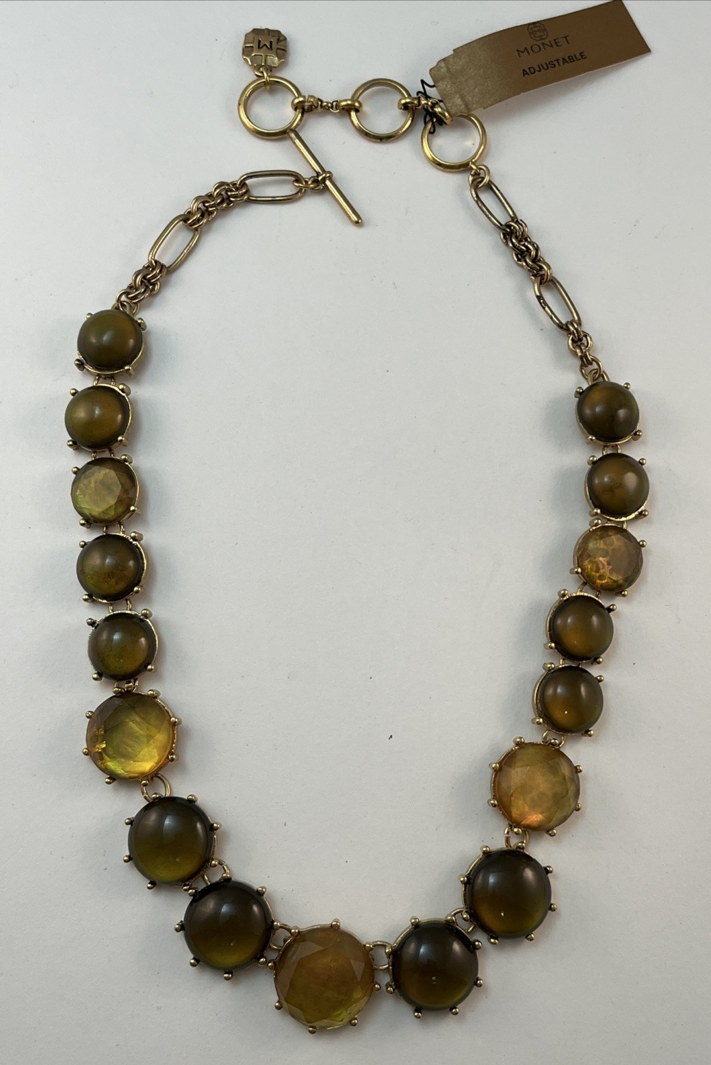 MONET Gold Tone Golden Brown Adjustable 17″-19″ Necklace READ