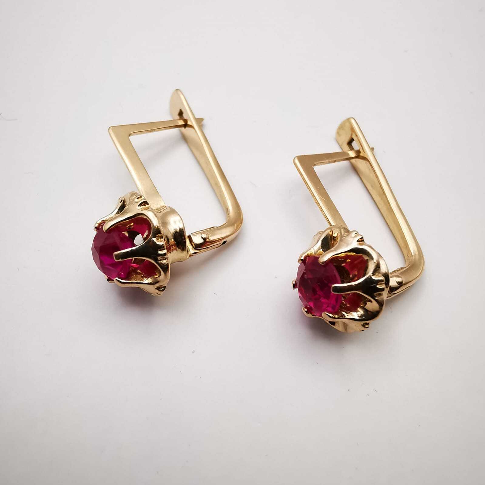 USSR Vintage Earrings Rose Gold 583 14K Star Jewelry Ideal Condition Ruby 4.4g