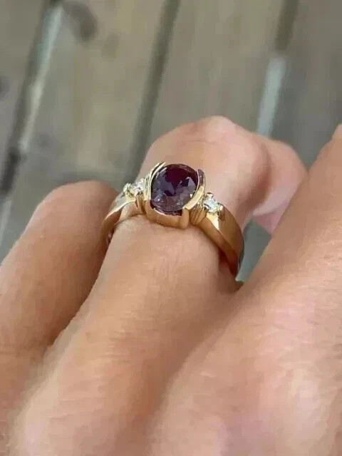 2.55CT Oval Cut Lab Created Alexandrite Wedding Anniversary 925 Silver Ring