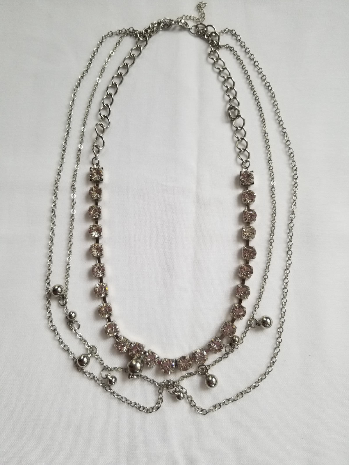 Vintage Glam Rhinestone Layered Necklace Silvertone Sparkle Clear