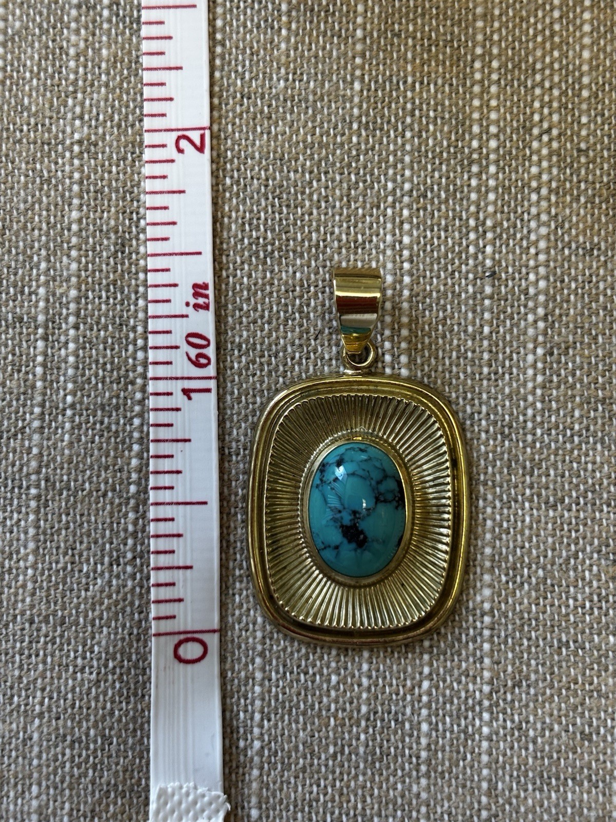 Vintage Gold Plated Pendant with Natural Turquoise 1.5” Long Great Look