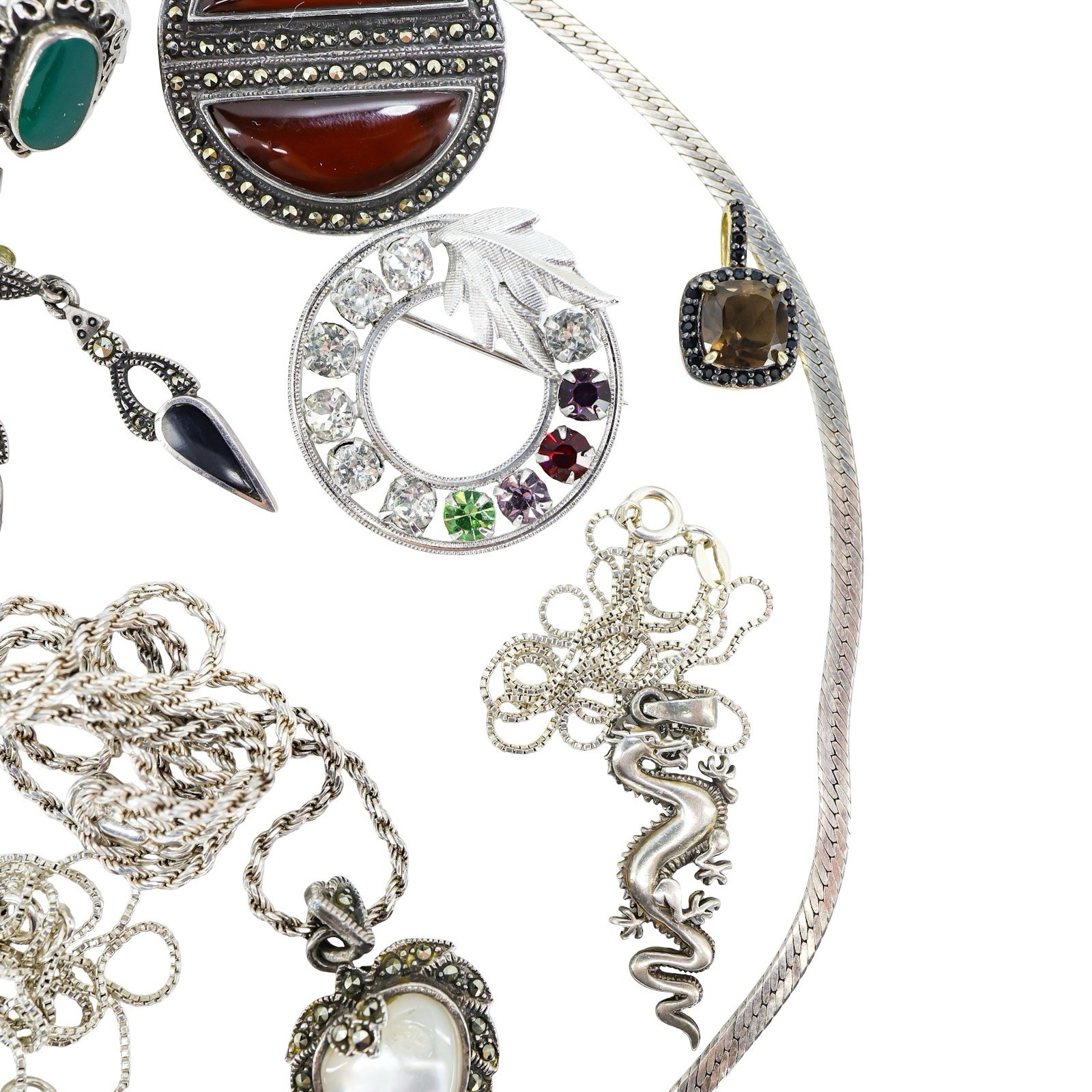 Lot 15pc WEARABLE Sterling Silver Jewelry Necklaces Earrings Art Deco Etc