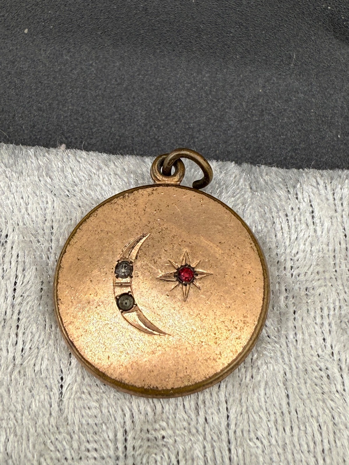 Vintage Gold Filled Pendant Charm Paste Stones Half Moon Celestial