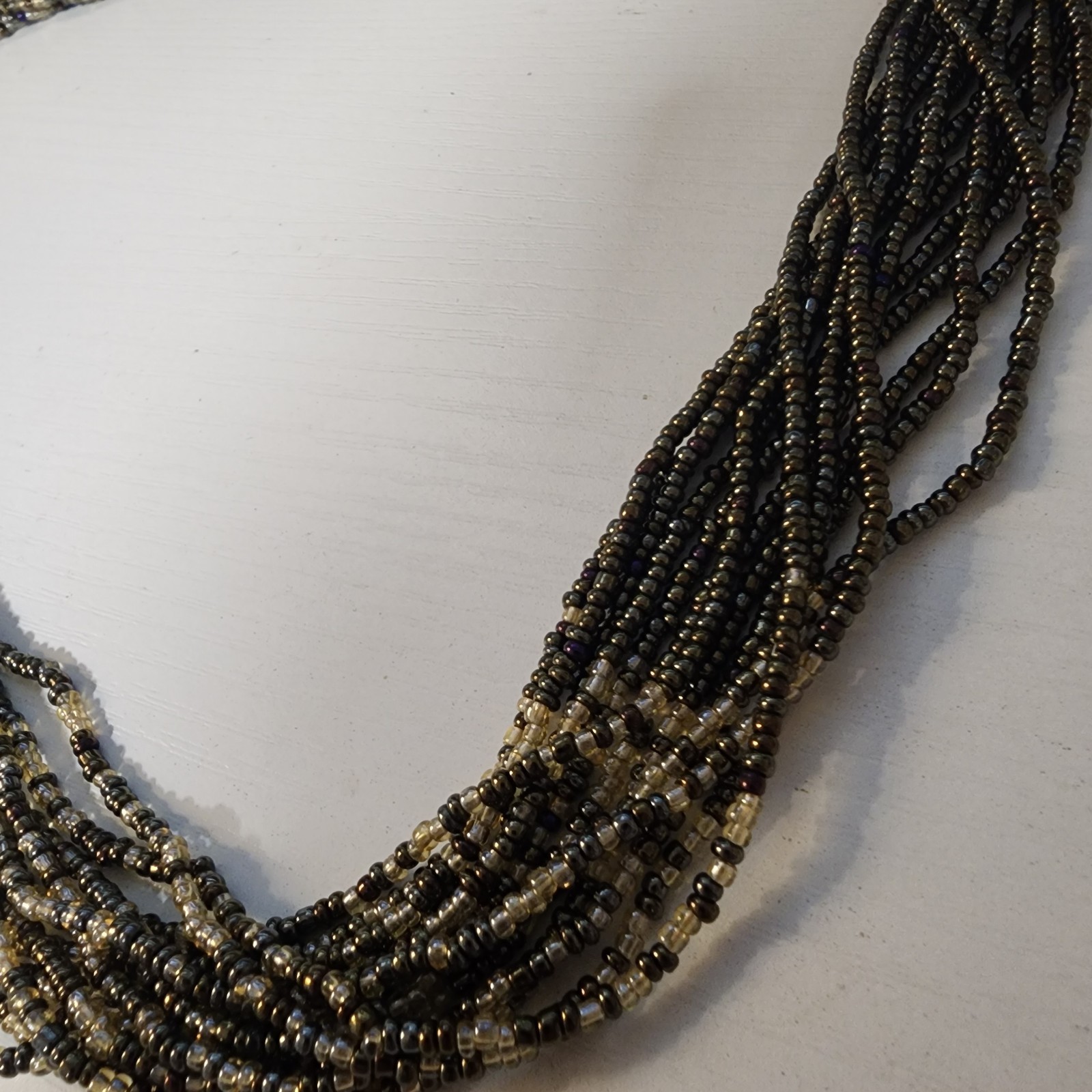 Black White Beaded Layered Vintage Necklace Estate Costume Jewelry Small Beads