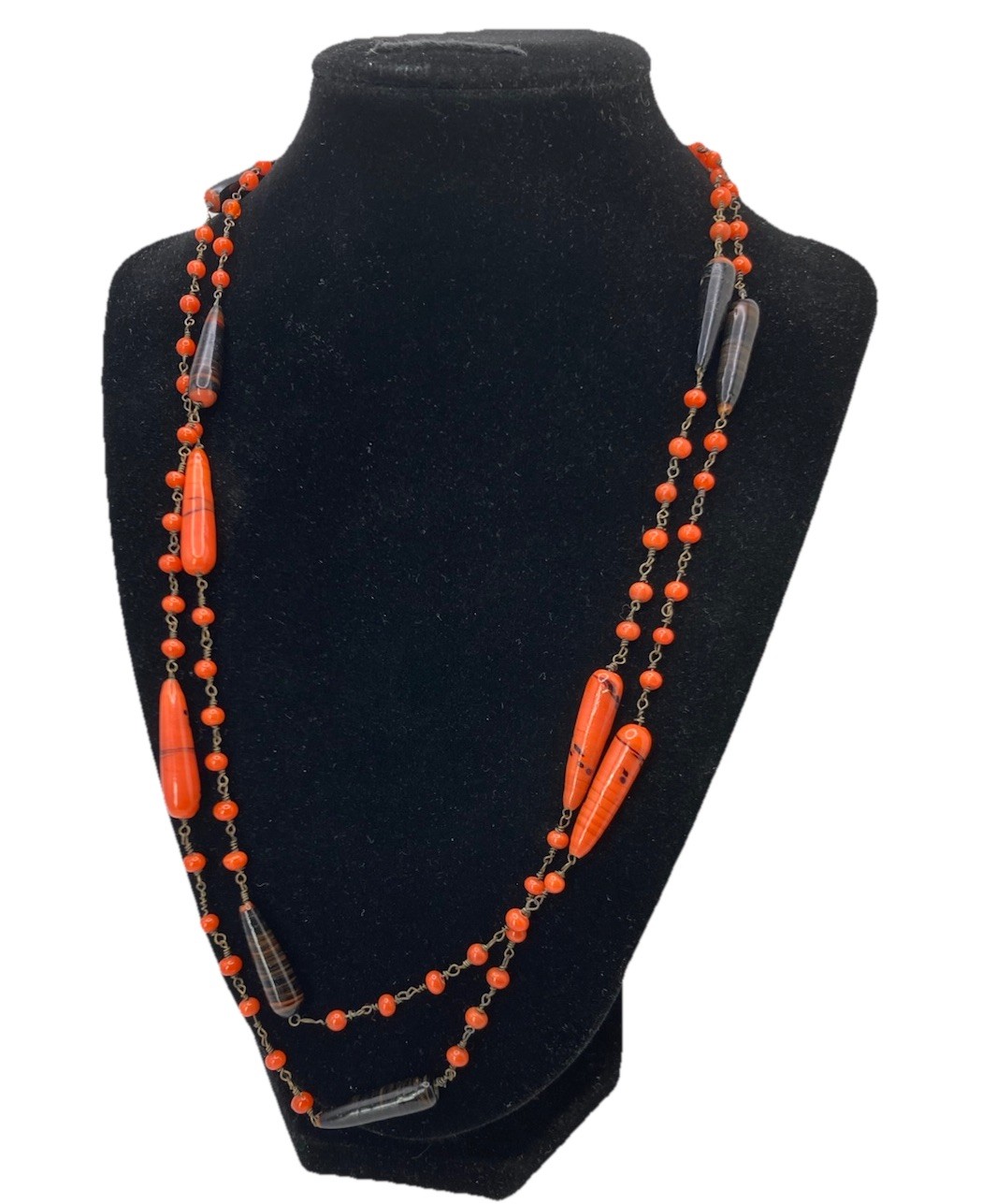 Vintage Art Deco End Of Day Glass Bead Chain Necklace Flapper Style 48in