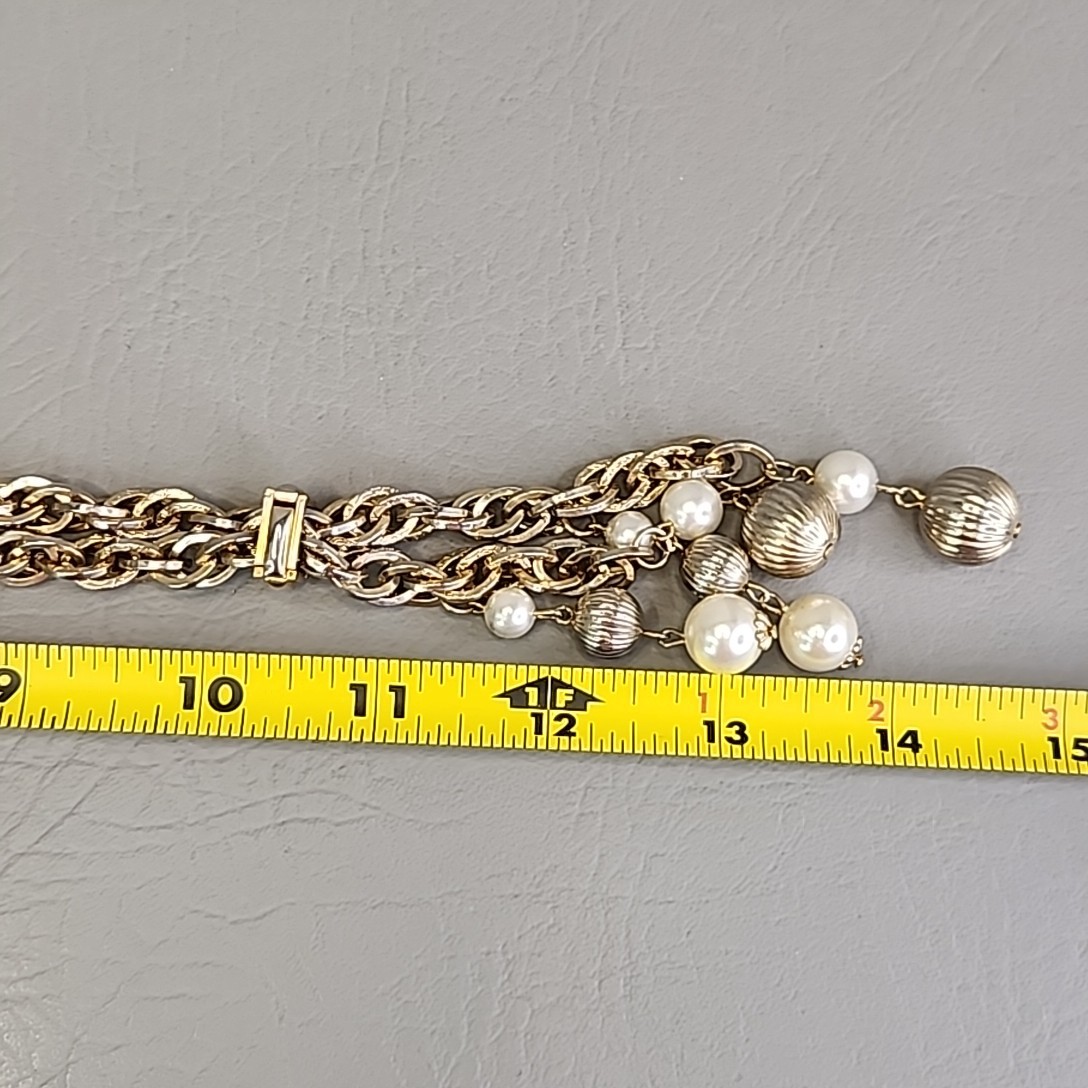 Vintage Slider Rope Necklace Tassel Faux Pearls Ribbed Ball Beads Chunky 28″