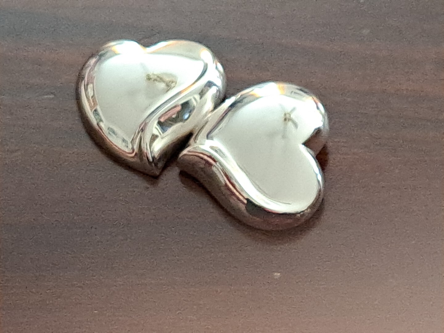 JONDELL SPAIN 925 Silver Puffy Hollow Double Love Dual Hearts Brooch Pin NEW