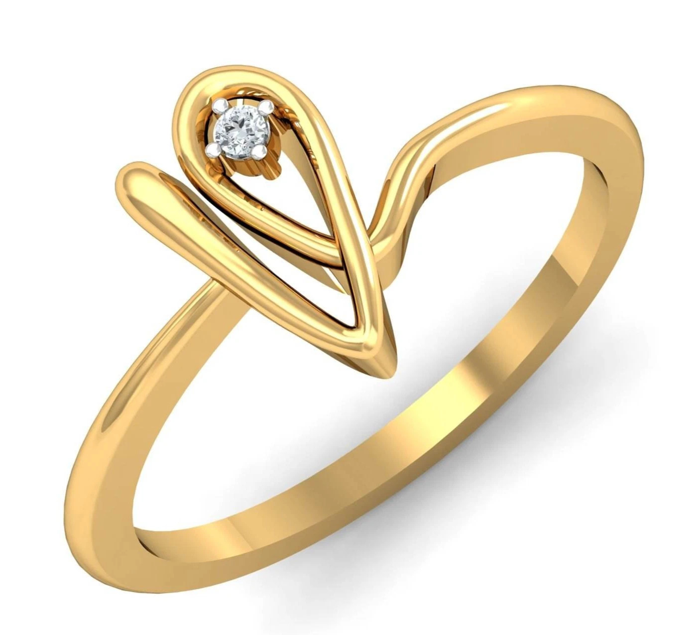 0.03CT Round Cut White Moissanite V Shaped Solitaire Ring In 10K Yellow Gold FN
