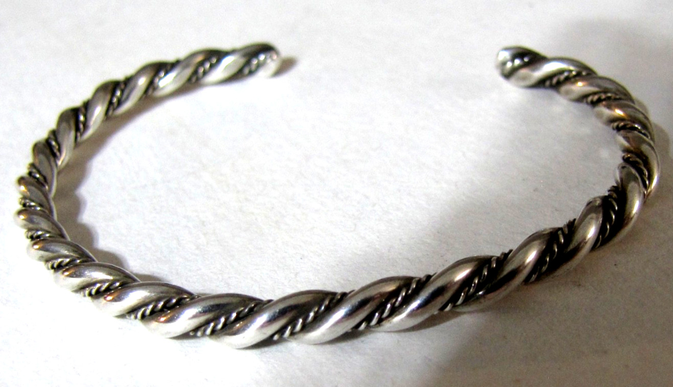 Vintage Sterling Silver Twist Rope Cuff Bracelet Minimalist Southwest Stackable