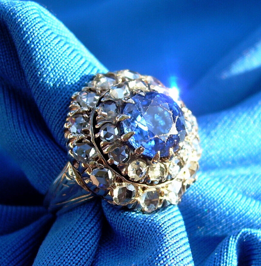 Original EARTH MINED SAPPHIRE DIAMOND Engagement Ring Antique Victorian 14K GOLD